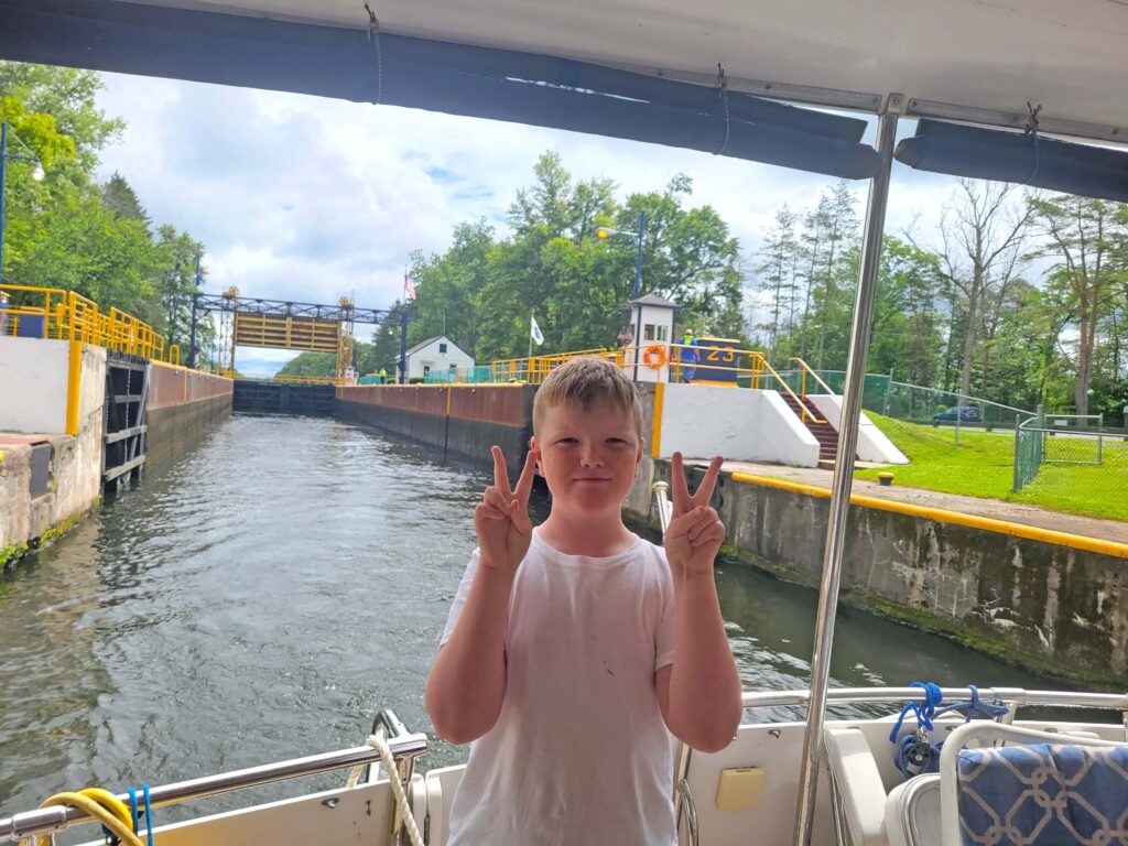 Grandson Donovan, 9, at Lock 23 of Erie Canal in New York.