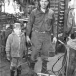 Bernard and son Peter welding a sled